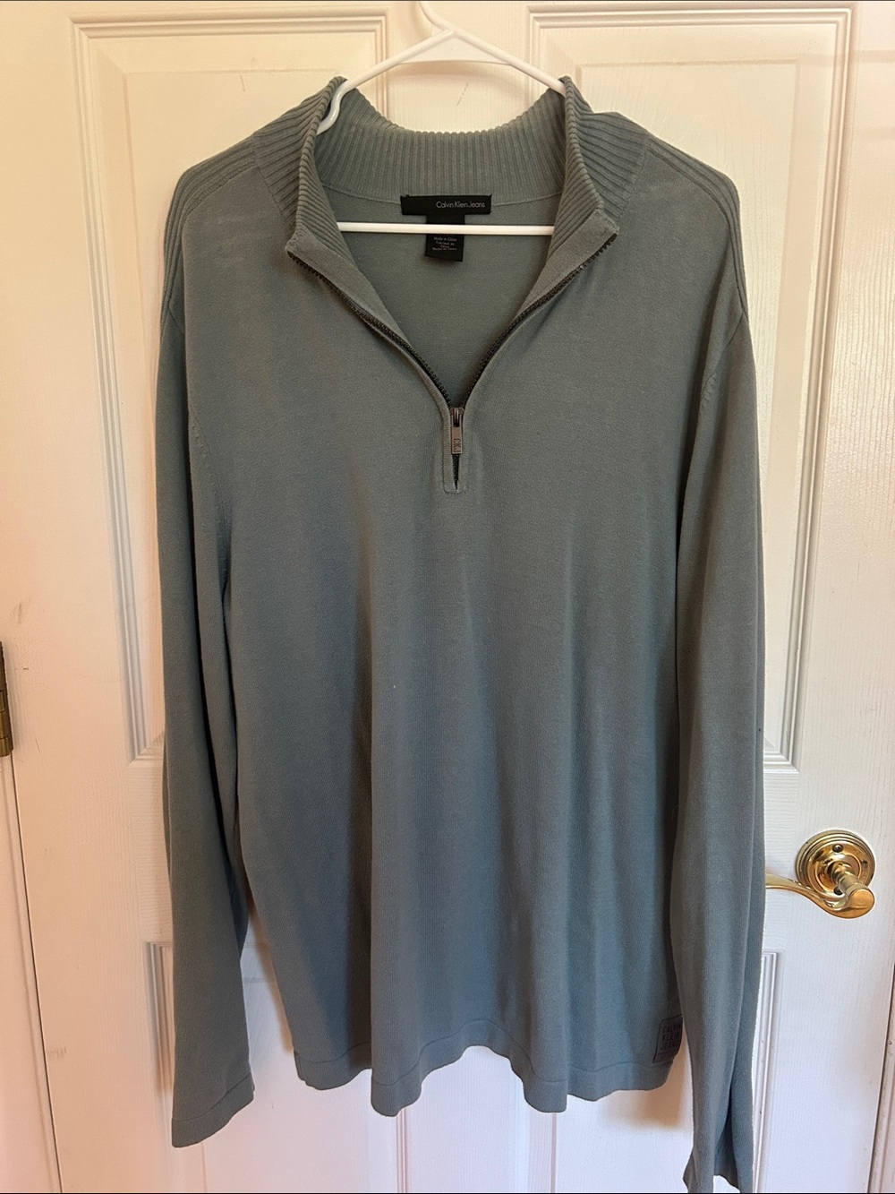 Calvin Klein Jeans Men's Sage Green Half-Zip Sweater